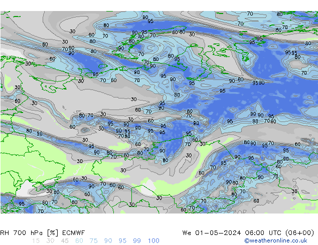 700 hPa Nispi Nem ECMWF Çar 01.05.2024 06 UTC