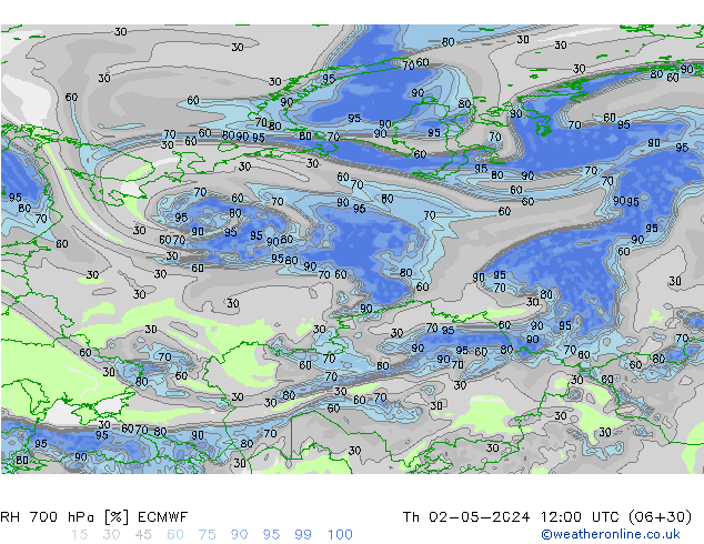 RH 700 гПа ECMWF чт 02.05.2024 12 UTC