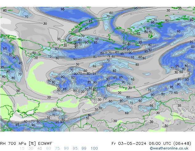 RH 700 hPa ECMWF Fr 03.05.2024 06 UTC