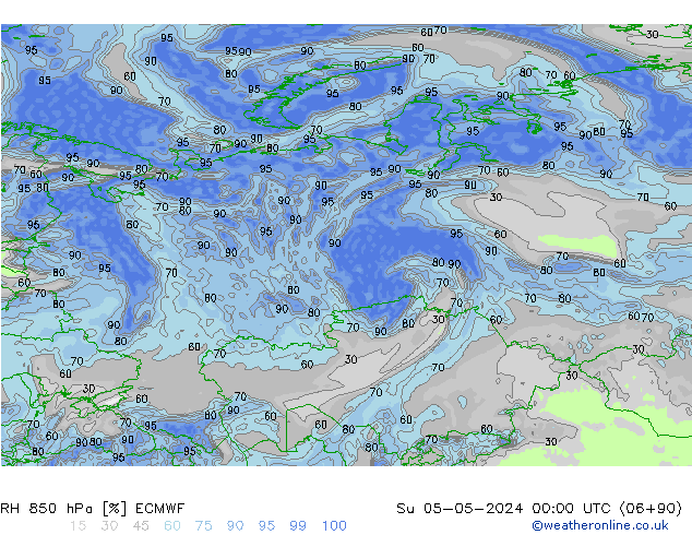 Humidité rel. 850 hPa ECMWF dim 05.05.2024 00 UTC