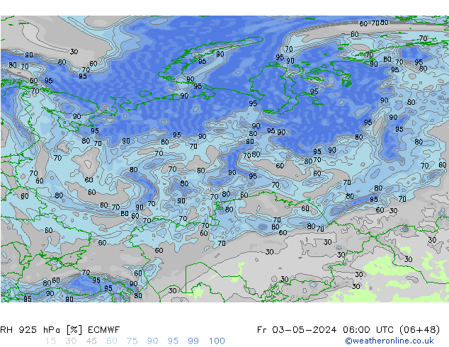 RH 925 hPa ECMWF Fr 03.05.2024 06 UTC