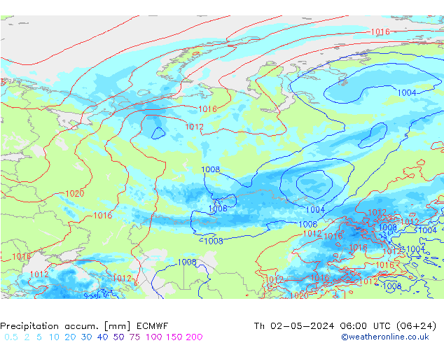 Precipitation accum. ECMWF Th 02.05.2024 06 UTC