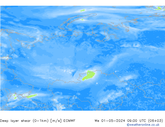 Deep layer shear (0-1km) ECMWF St 01.05.2024 09 UTC