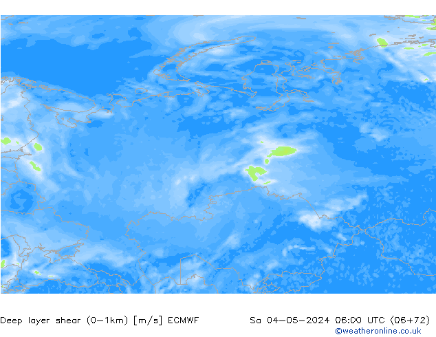 Deep layer shear (0-1km) ECMWF Sáb 04.05.2024 06 UTC