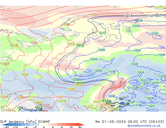 SLP tendency ECMWF St 01.05.2024 09 UTC