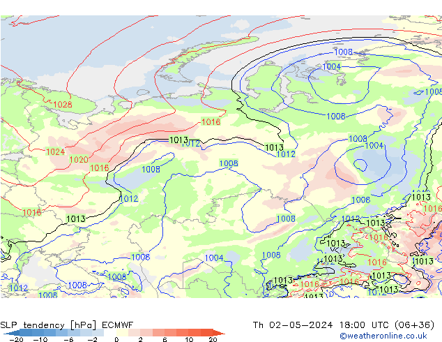 SLP tendency ECMWF Th 02.05.2024 18 UTC