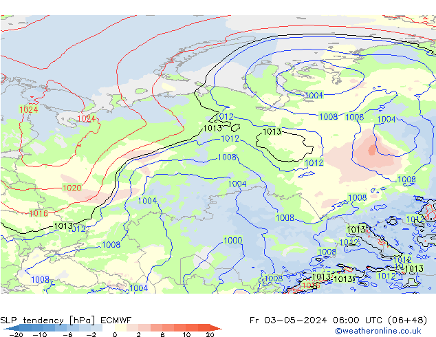 SLP tendency ECMWF Fr 03.05.2024 06 UTC