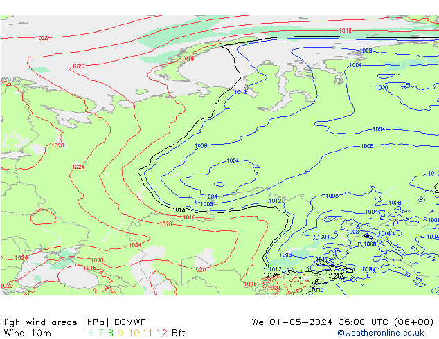 High wind areas ECMWF We 01.05.2024 06 UTC