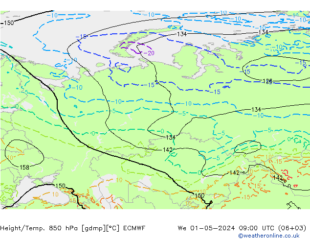 Height/Temp. 850 hPa ECMWF St 01.05.2024 09 UTC