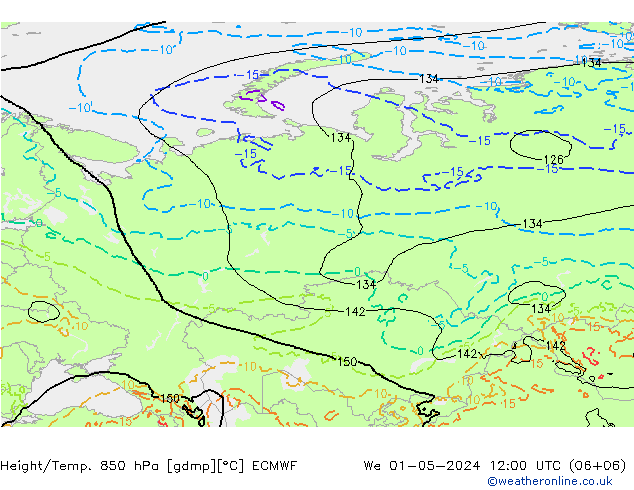 Z500/Rain (+SLP)/Z850 ECMWF Qua 01.05.2024 12 UTC