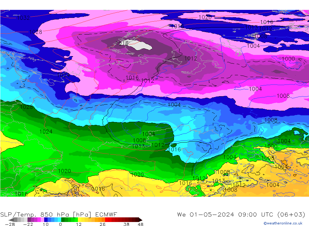 SLP/Temp. 850 hPa ECMWF We 01.05.2024 09 UTC