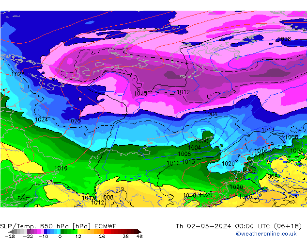 SLP/Temp. 850 hPa ECMWF  02.05.2024 00 UTC