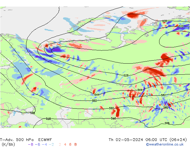 T-Adv. 500 hPa ECMWF Th 02.05.2024 06 UTC