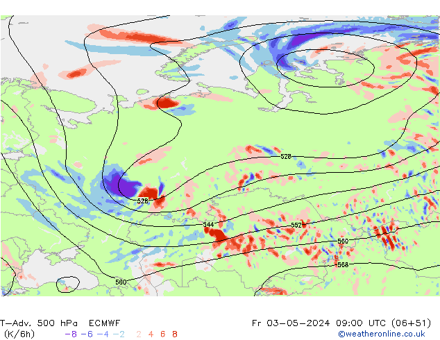 T-Adv. 500 hPa ECMWF Fr 03.05.2024 09 UTC