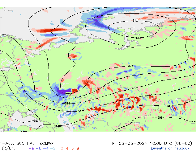 T-Adv. 500 hPa ECMWF Fr 03.05.2024 18 UTC