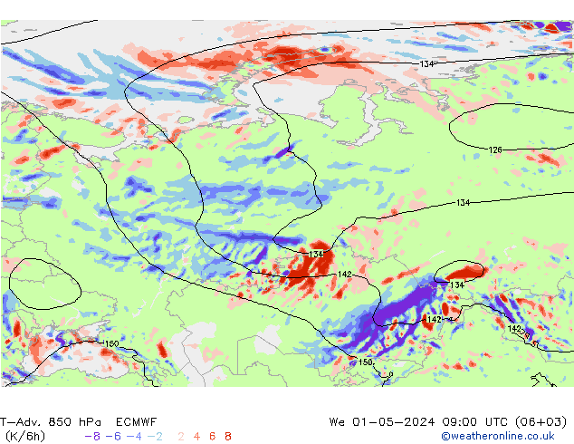 T-Adv. 850 hPa ECMWF St 01.05.2024 09 UTC