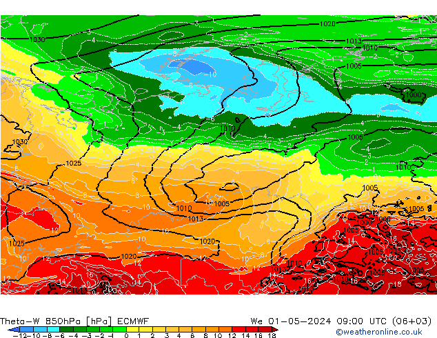 Theta-W 850hPa ECMWF wo 01.05.2024 09 UTC