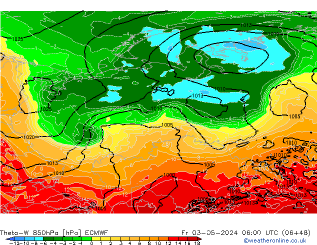 Theta-W 850hPa ECMWF Fr 03.05.2024 06 UTC