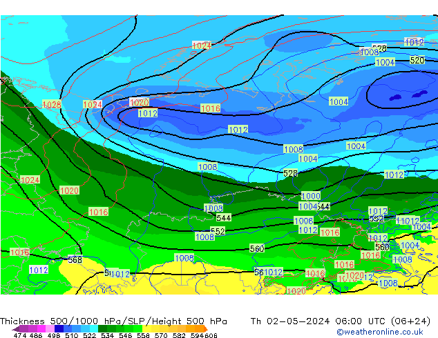 Thck 500-1000hPa ECMWF Th 02.05.2024 06 UTC