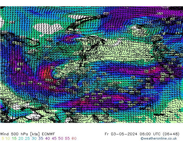 Wind 500 hPa ECMWF Fr 03.05.2024 06 UTC