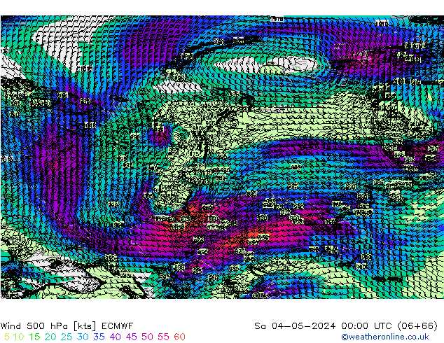 Vent 500 hPa ECMWF sam 04.05.2024 00 UTC