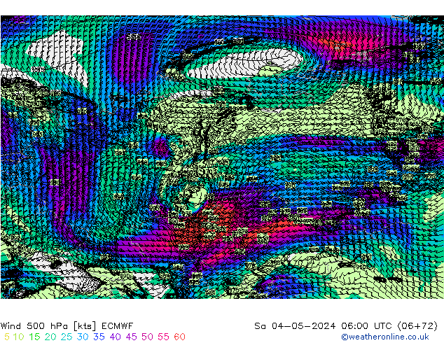 Vento 500 hPa ECMWF Sáb 04.05.2024 06 UTC