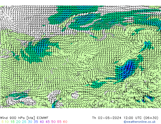 Vento 900 hPa ECMWF gio 02.05.2024 12 UTC