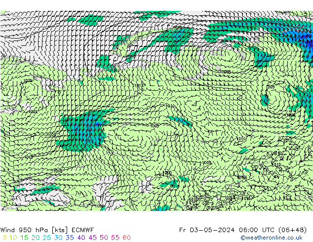 Vento 950 hPa ECMWF Sex 03.05.2024 06 UTC