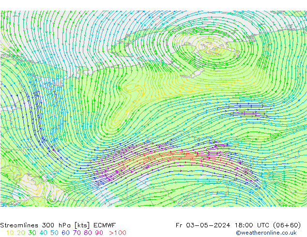 Streamlines 300 hPa ECMWF Pá 03.05.2024 18 UTC