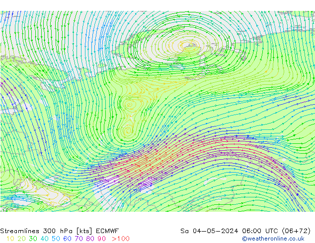 Linha de corrente 300 hPa ECMWF Sáb 04.05.2024 06 UTC