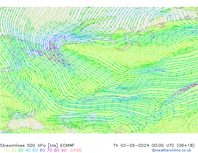 Stroomlijn 500 hPa ECMWF do 02.05.2024 00 UTC