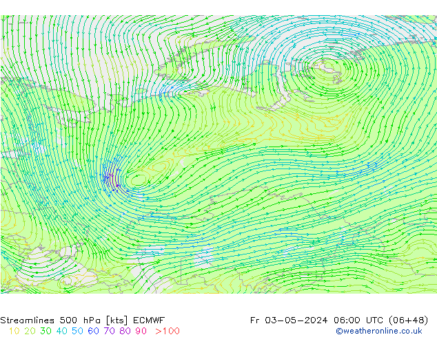 Stroomlijn 500 hPa ECMWF vr 03.05.2024 06 UTC