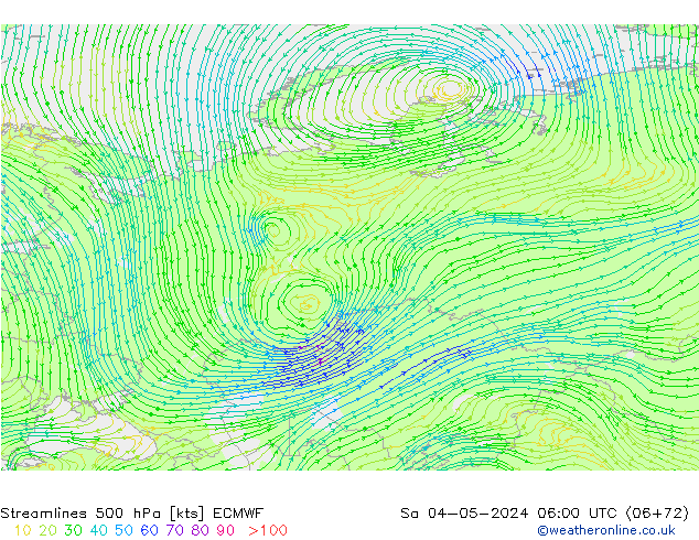 Linha de corrente 500 hPa ECMWF Sáb 04.05.2024 06 UTC