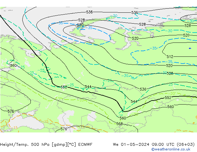 Height/Temp. 500 hPa ECMWF Qua 01.05.2024 09 UTC