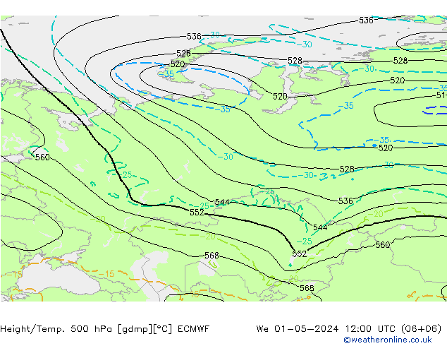 Z500/Rain (+SLP)/Z850 ECMWF śro. 01.05.2024 12 UTC