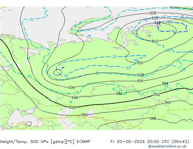 Z500/Rain (+SLP)/Z850 ECMWF pt. 03.05.2024 00 UTC