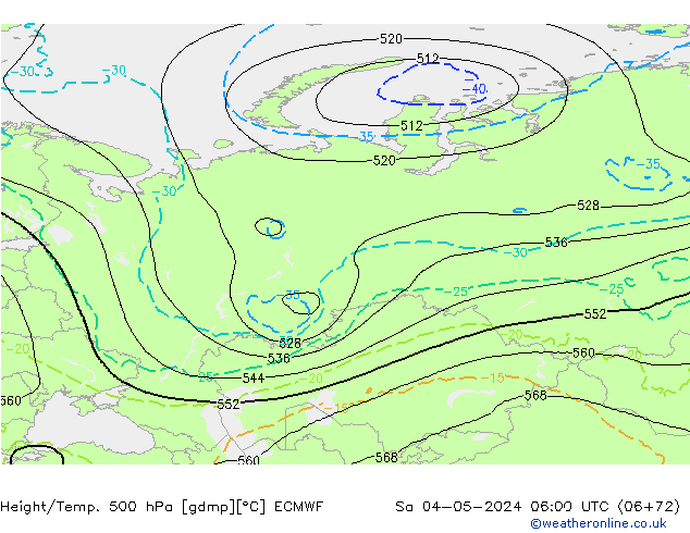 Height/Temp. 500 hPa ECMWF Sáb 04.05.2024 06 UTC