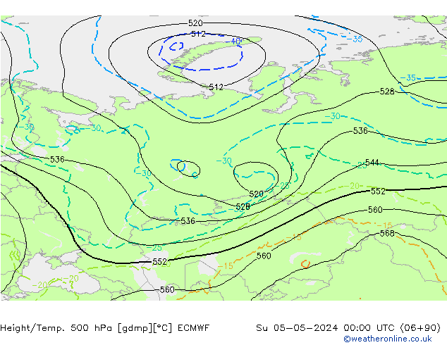 Z500/Rain (+SLP)/Z850 ECMWF nie. 05.05.2024 00 UTC