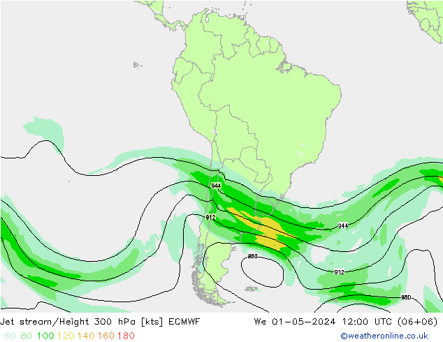 Jet stream/Height 300 hPa ECMWF We 01.05.2024 12 UTC