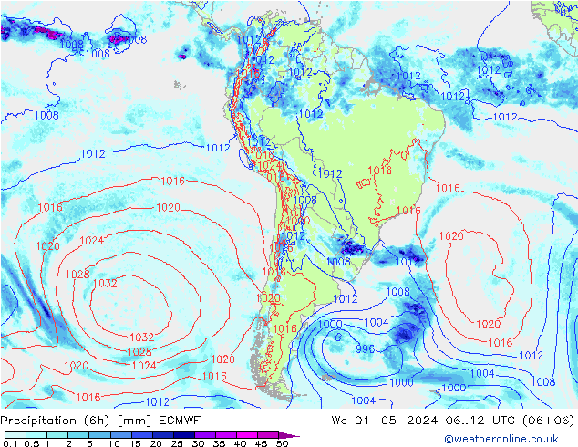 Precipitazione (6h) ECMWF mer 01.05.2024 12 UTC