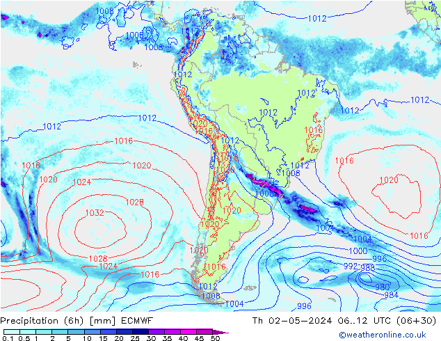 Z500/Rain (+SLP)/Z850 ECMWF Th 02.05.2024 12 UTC