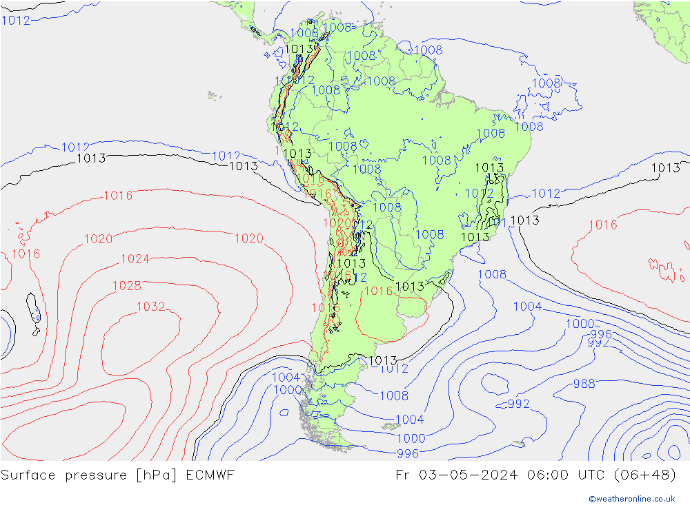 Presión superficial ECMWF vie 03.05.2024 06 UTC