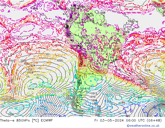 Theta-e 850hPa ECMWF  03.05.2024 06 UTC