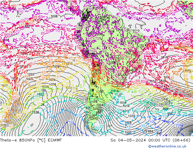 Theta-e 850hPa ECMWF sab 04.05.2024 00 UTC