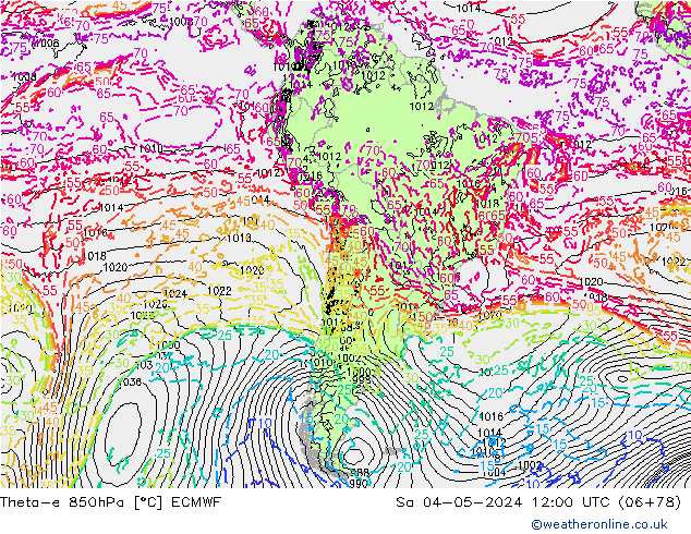 Theta-e 850hPa ECMWF sab 04.05.2024 12 UTC