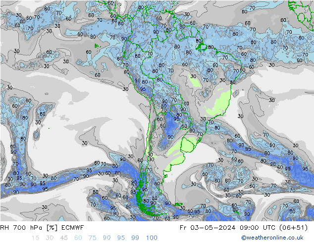 RH 700 hPa ECMWF ven 03.05.2024 09 UTC