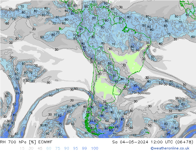 Humidité rel. 700 hPa ECMWF sam 04.05.2024 12 UTC