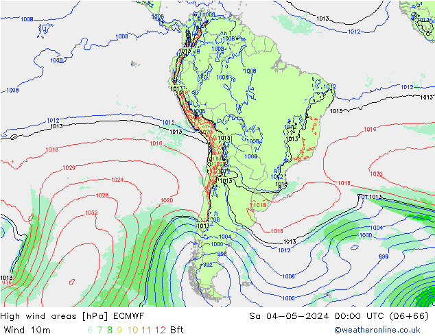 High wind areas ECMWF Sa 04.05.2024 00 UTC