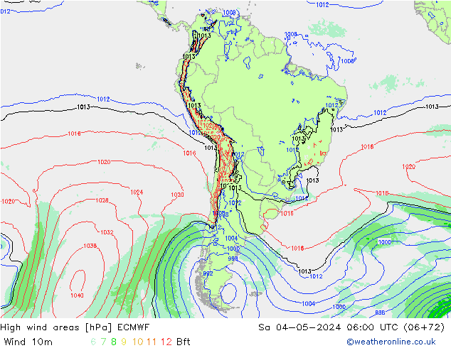 High wind areas ECMWF сб 04.05.2024 06 UTC