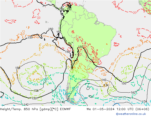 Z500/Yağmur (+YB)/Z850 ECMWF Çar 01.05.2024 12 UTC